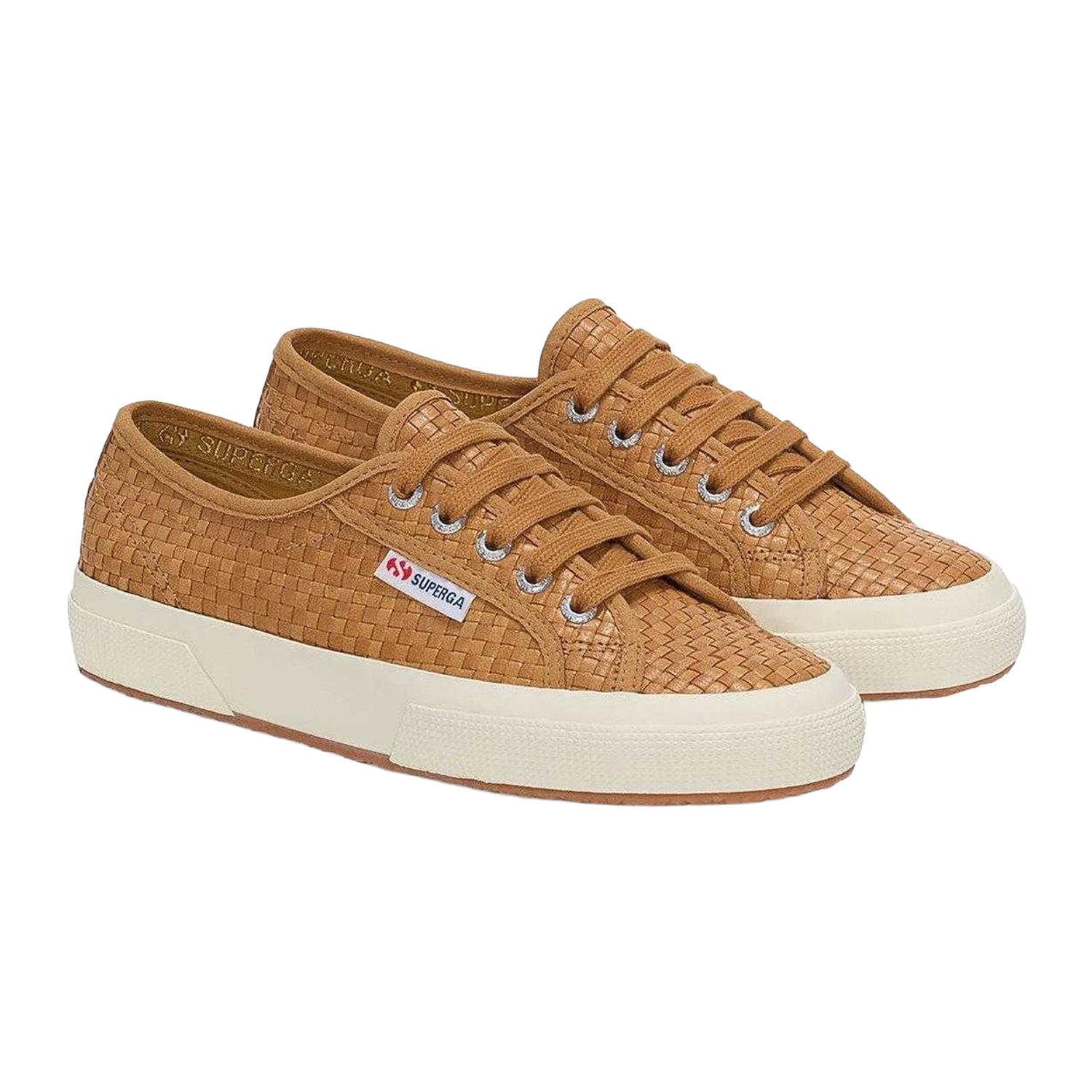 Beige-Off White - Front - Superga Womens-Ladies 2750 Woven Leather Trainers