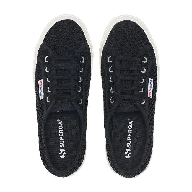 Black-White - Pack Shot - Superga Womens-Ladies 2750 Mesh Trainers