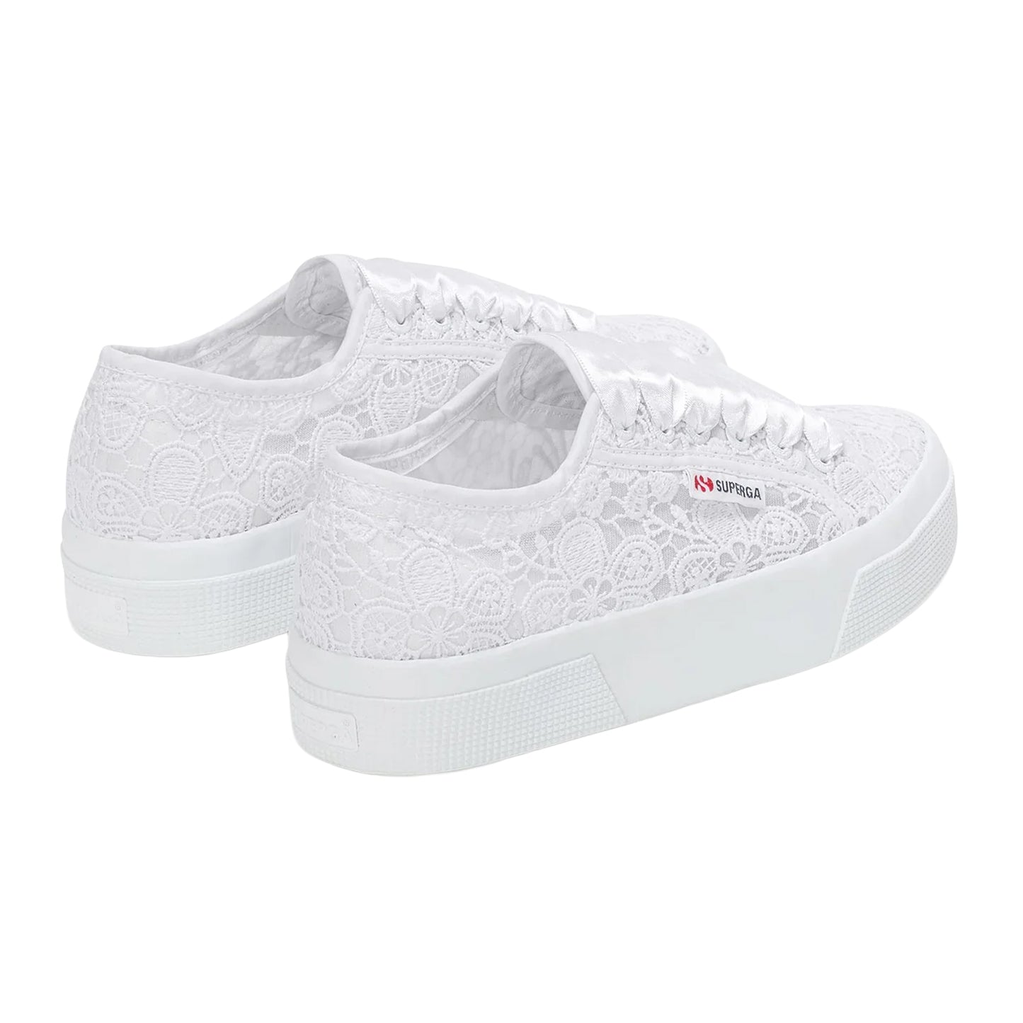 Total White - Back - Superga Womens-Ladies 2740 Flower Macrame Trainers