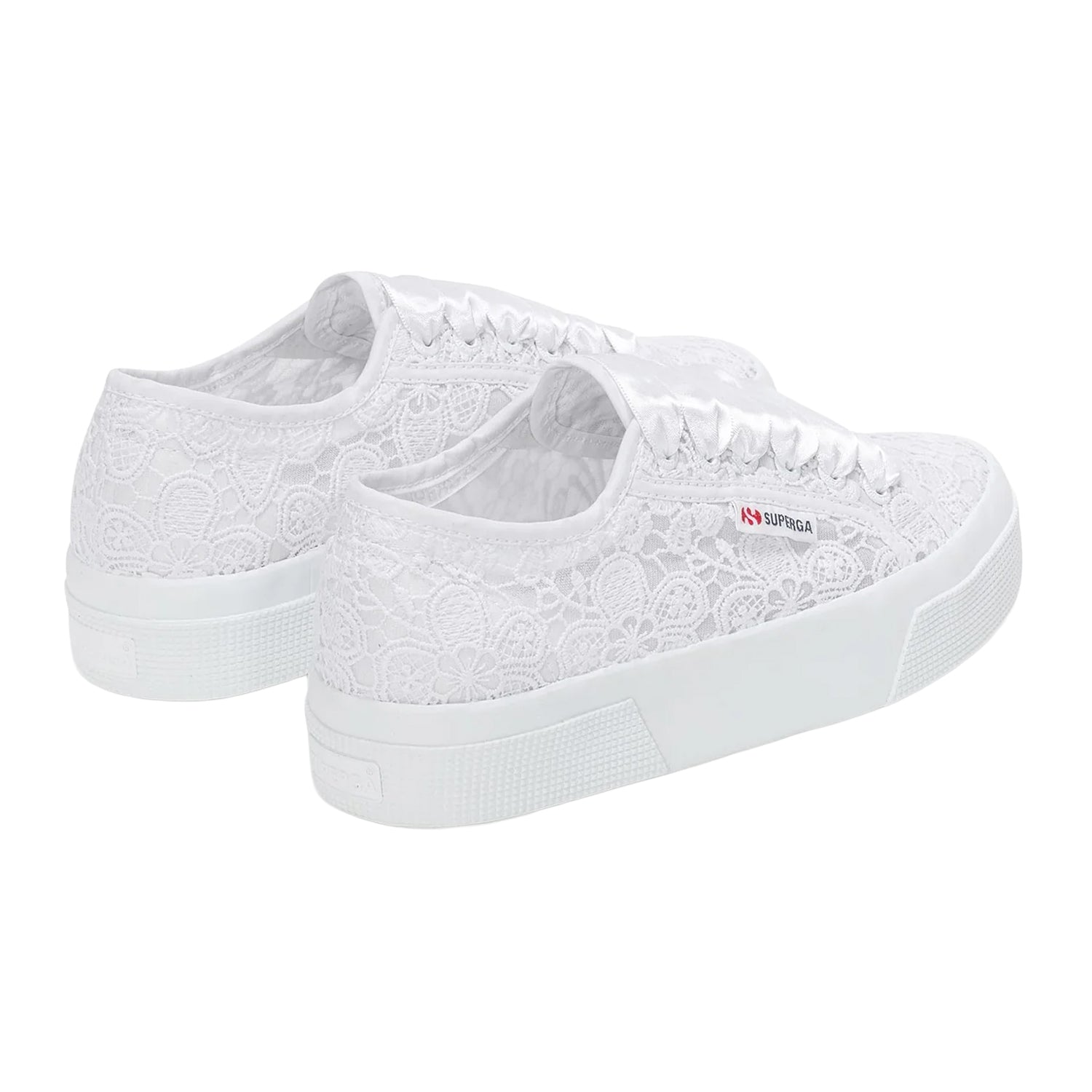 Total White - Back - Superga Womens-Ladies 2740 Flower Macrame Trainers