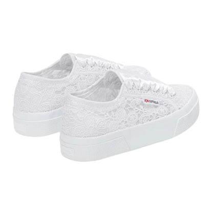 Total White - Back - Superga Womens-Ladies 2740 Flower Macrame Trainers