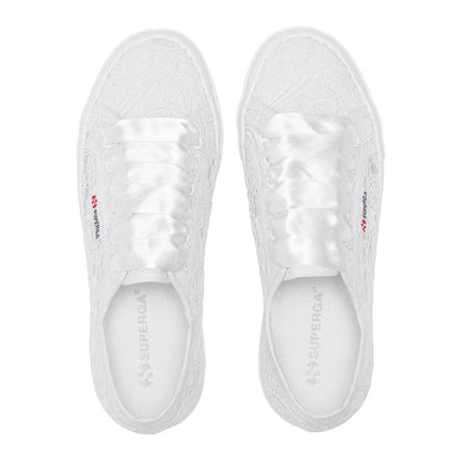 Total White - Pack Shot - Superga Womens-Ladies 2740 Flower Macrame Trainers