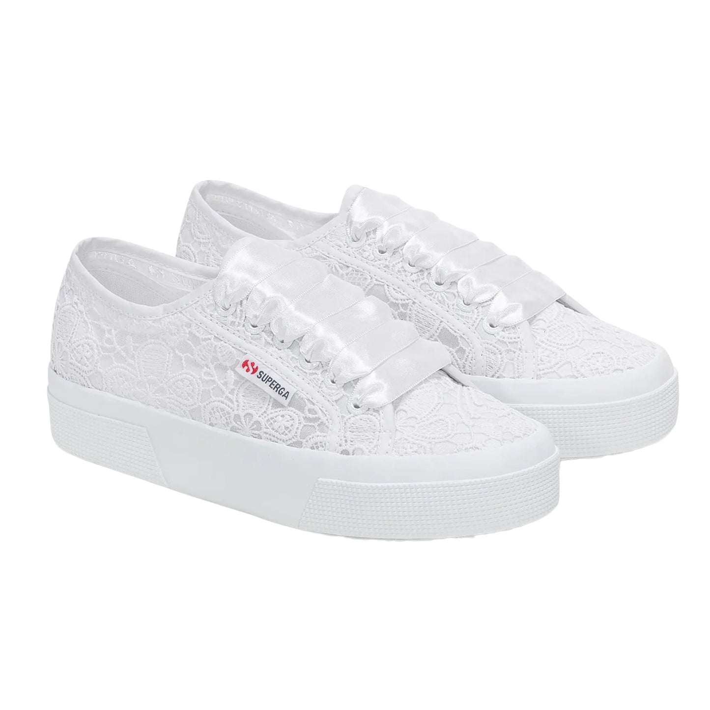 Total White - Front - Superga Womens-Ladies 2740 Flower Macrame Trainers