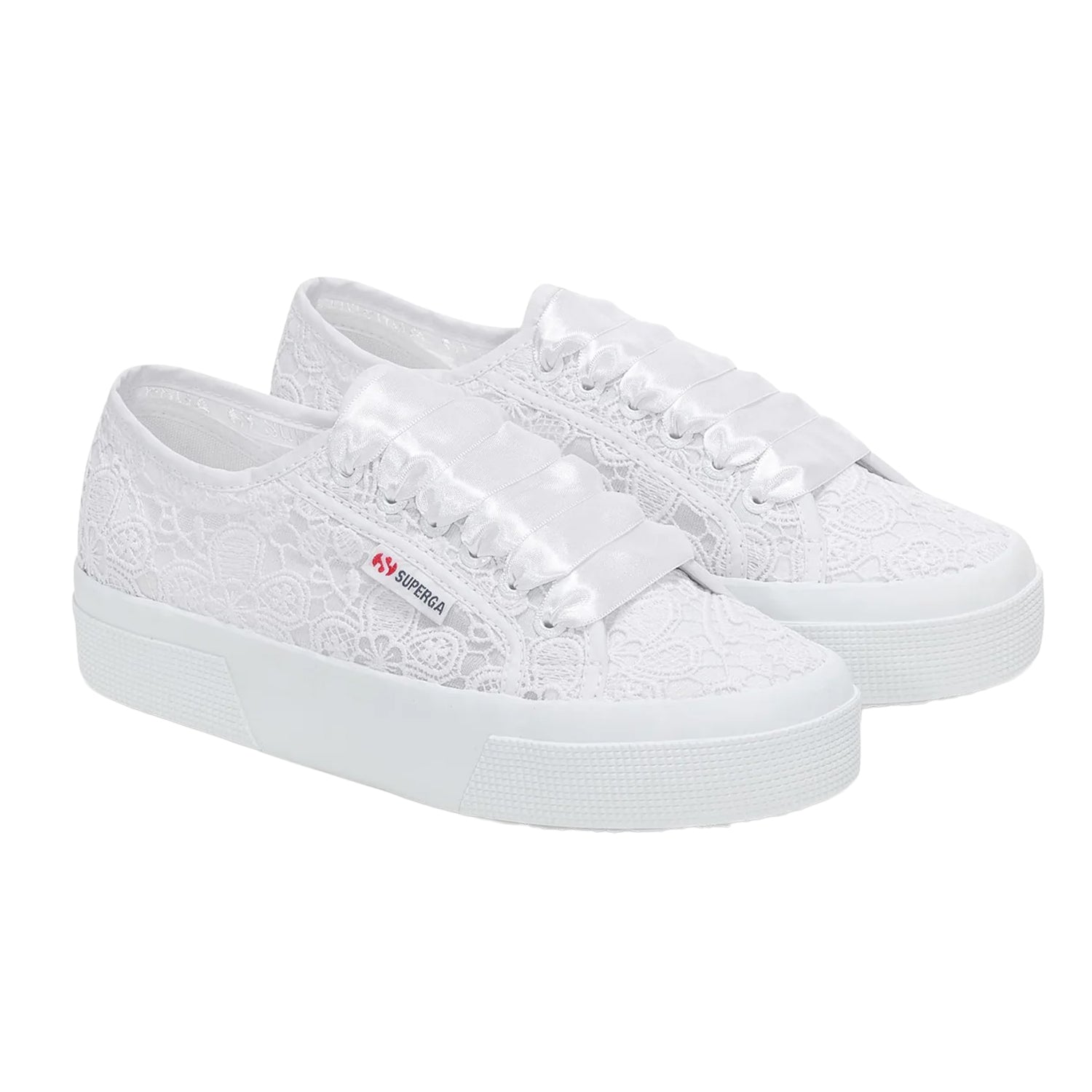 Total White - Front - Superga Womens-Ladies 2740 Flower Macrame Trainers