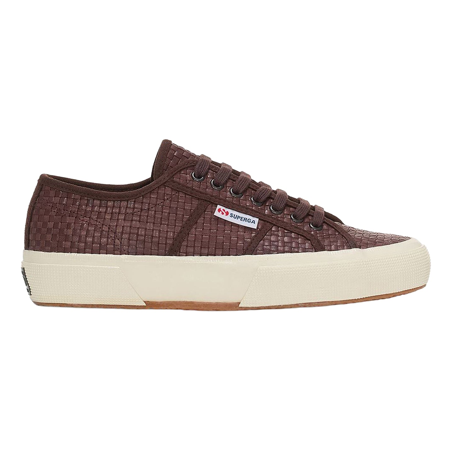 Dark Brown-Off White - Side - Superga Womens-Ladies 2750 OG Woven Leather Trainers