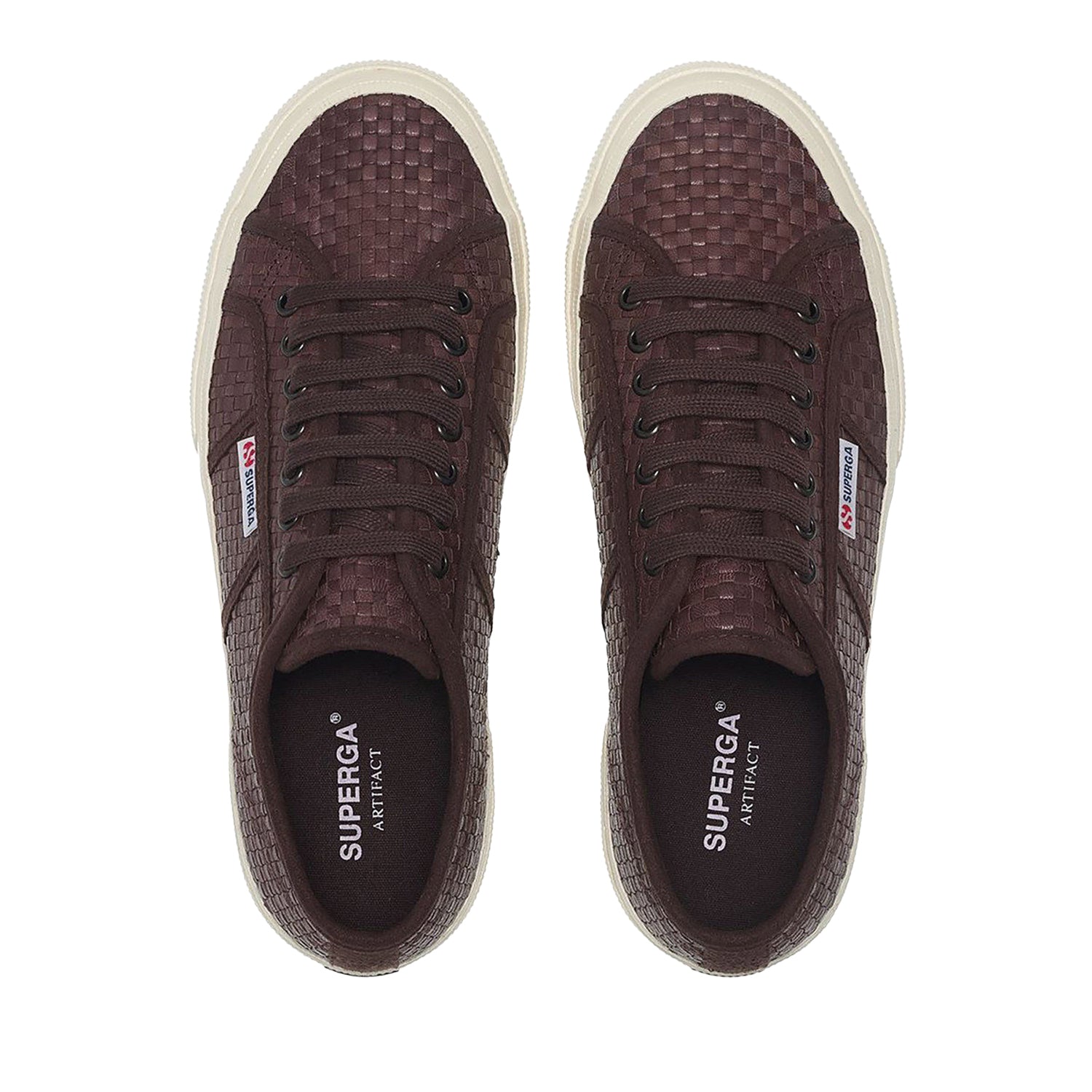 Dark Brown-Off White - Lifestyle - Superga Womens-Ladies 2750 OG Woven Leather Trainers