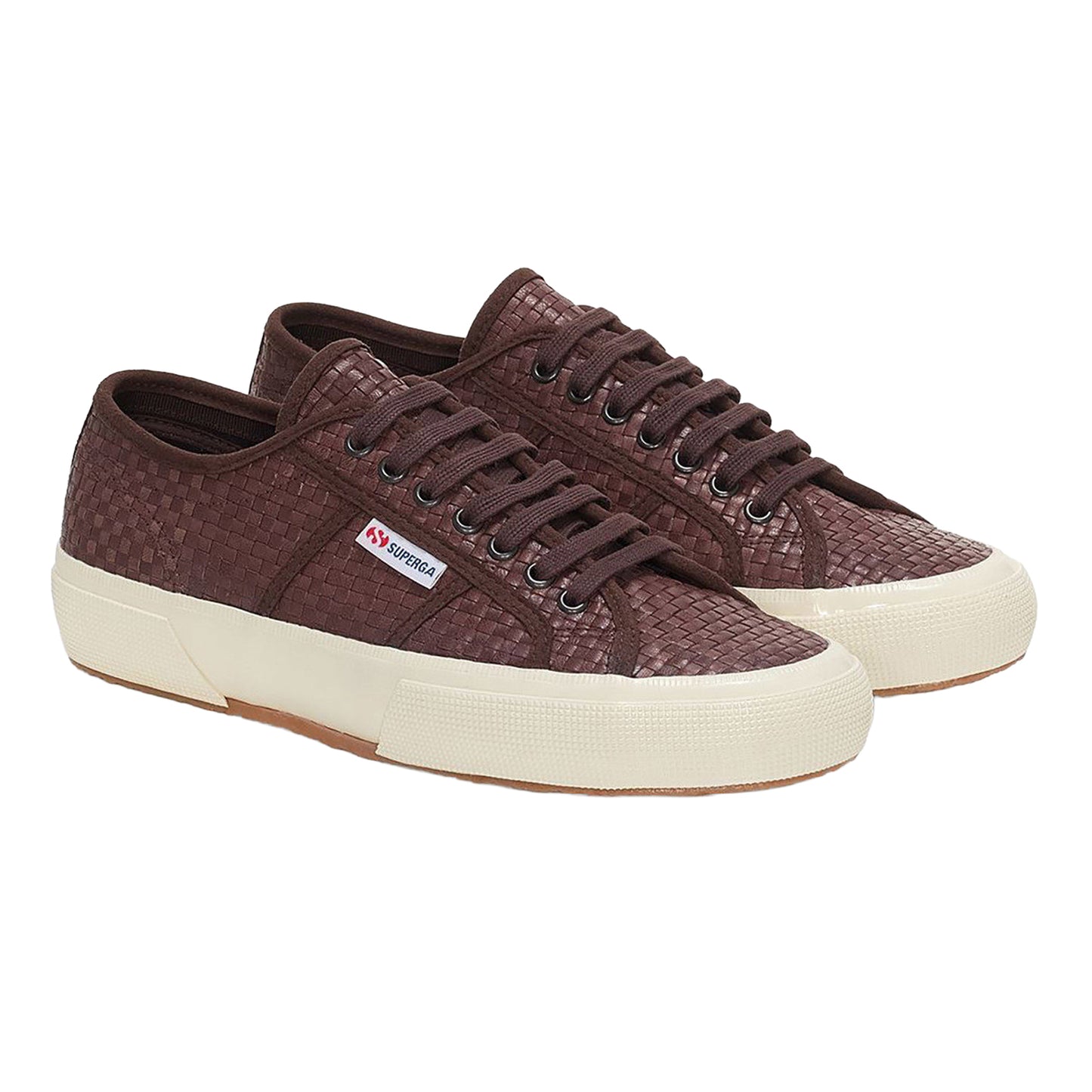 Dark Brown-Off White - Front - Superga Womens-Ladies 2750 OG Woven Leather Trainers