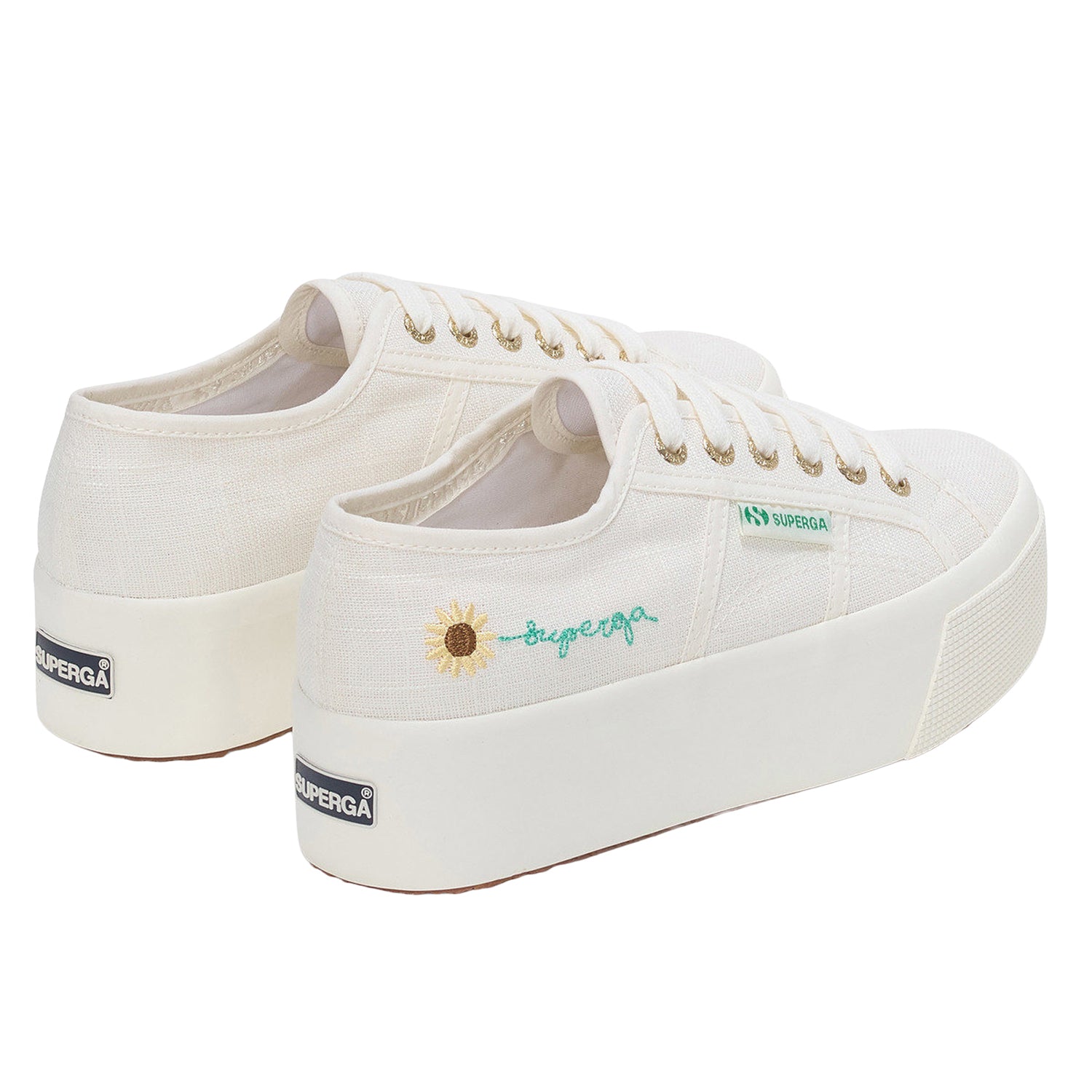 White Avorio - Back - Superga Womens-Ladies 2790 Sunflower Linen Platform Trainers