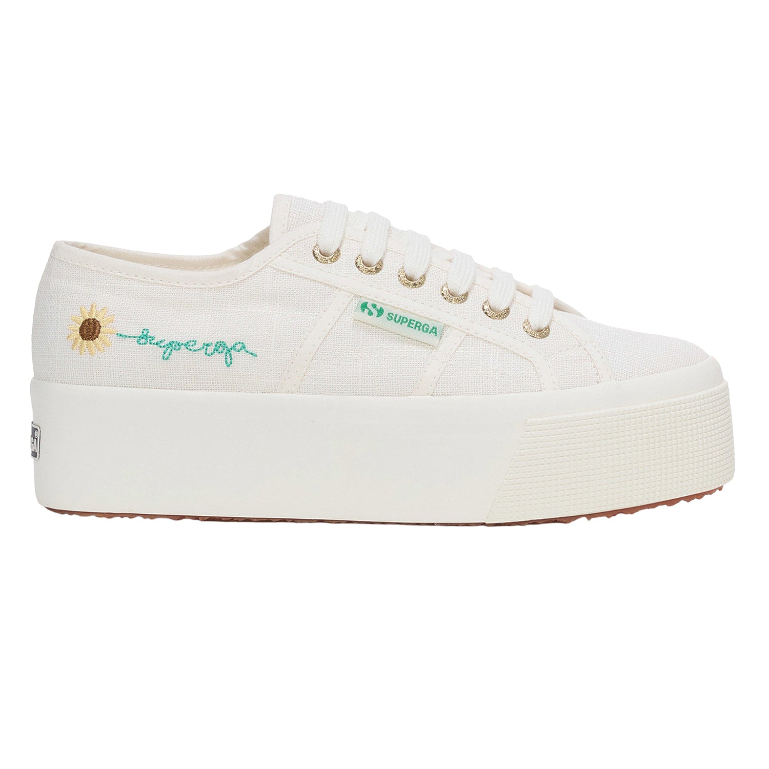 White Avorio - Side - Superga Womens-Ladies 2790 Sunflower Linen Platform Trainers