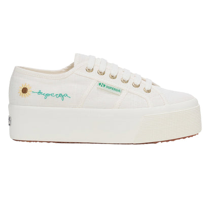 White Avorio - Side - Superga Womens-Ladies 2790 Sunflower Linen Platform Trainers