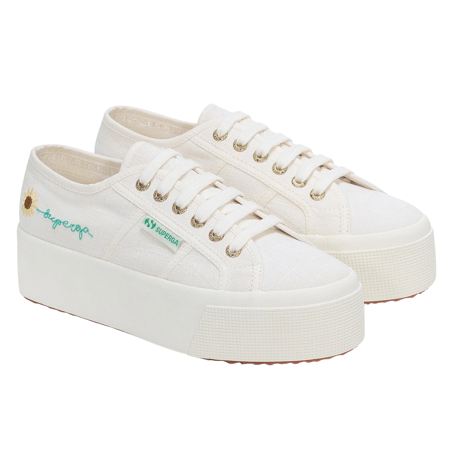White Avorio - Front - Superga Womens-Ladies 2790 Sunflower Linen Platform Trainers