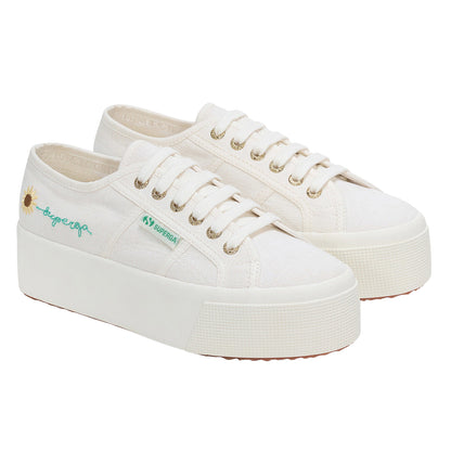 White Avorio - Front - Superga Womens-Ladies 2790 Sunflower Linen Platform Trainers