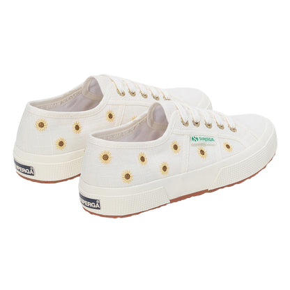 White Avorio - Back - Superga Womens-Ladies 2750 Embroidered Sunflower Linen Trainers