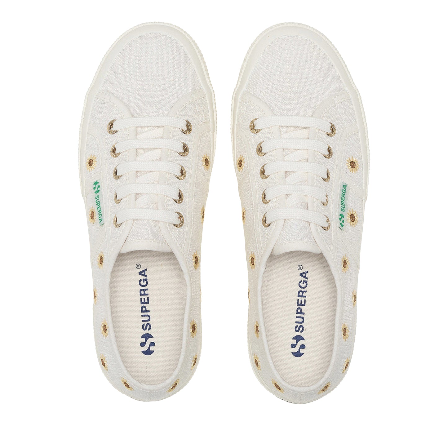 White Avorio - Pack Shot - Superga Womens-Ladies 2750 Embroidered Sunflower Linen Trainers