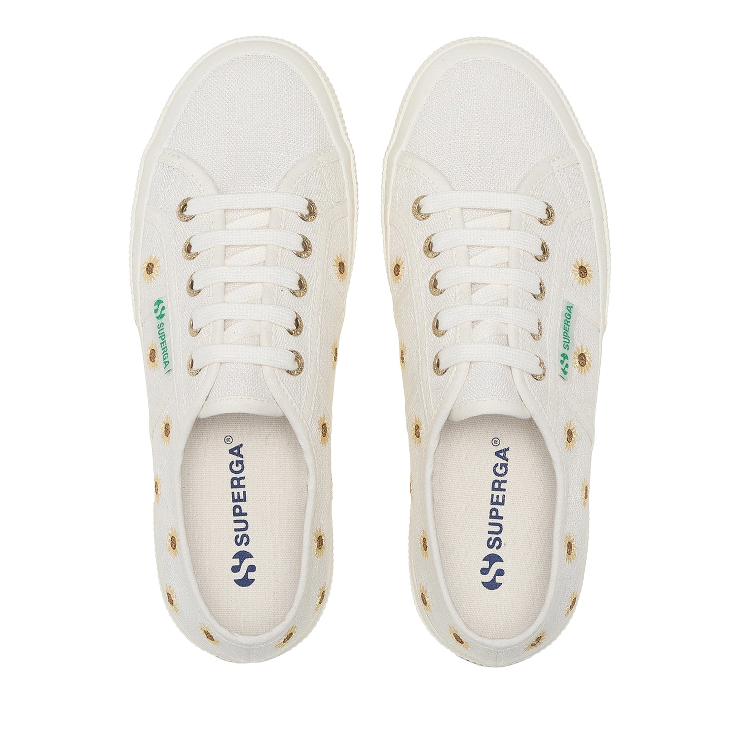 White Avorio - Pack Shot - Superga Womens-Ladies 2750 Embroidered Sunflower Linen Trainers