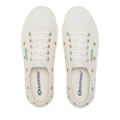 White Avorio - Pack Shot - Superga Womens-Ladies 2750 Embroidered Sunflower Linen Trainers