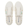 White Avorio - Pack Shot - Superga Womens-Ladies 2750 Embroidered Sunflower Linen Trainers