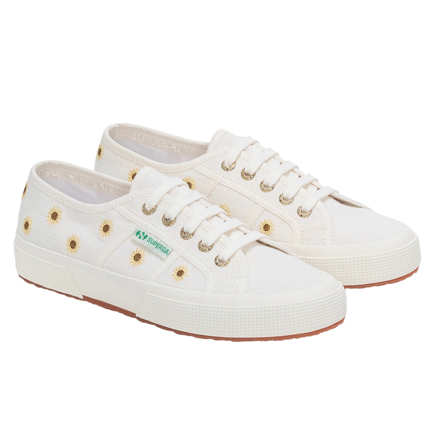 White Avorio - Front - Superga Womens-Ladies 2750 Embroidered Sunflower Linen Trainers