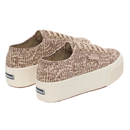 Brown-Light Beige - Back - Superga Womens-Ladies 2790 Jaguar Print Trainers