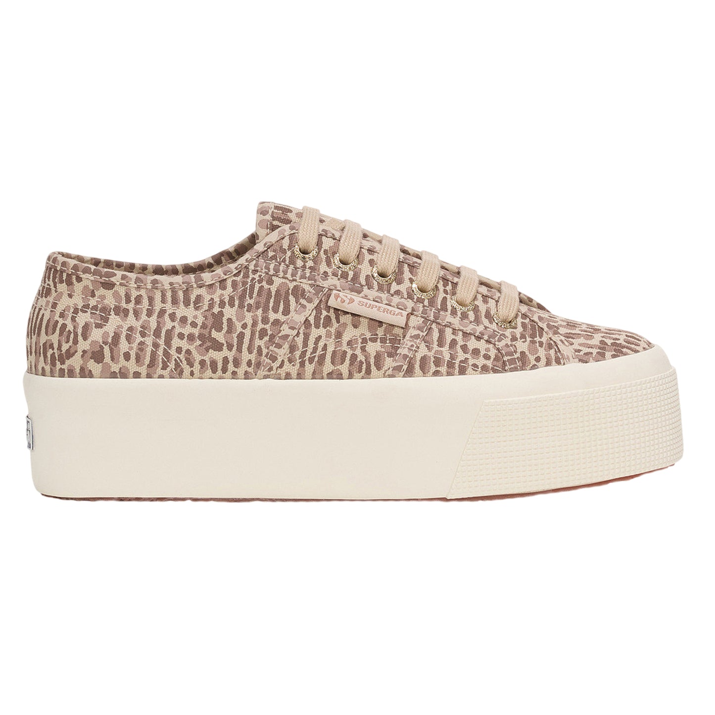 Brown-Light Beige - Side - Superga Womens-Ladies 2790 Jaguar Print Trainers