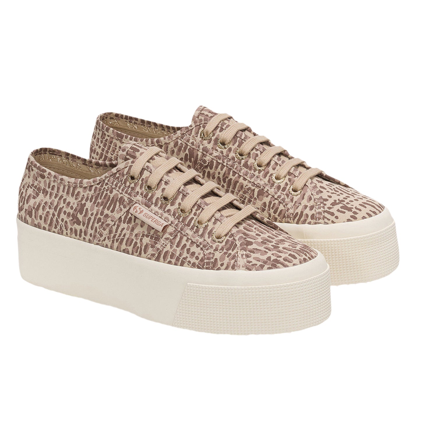 Brown-Light Beige - Front - Superga Womens-Ladies 2790 Jaguar Print Trainers