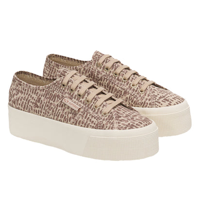 Brown-Light Beige - Front - Superga Womens-Ladies 2790 Jaguar Print Trainers