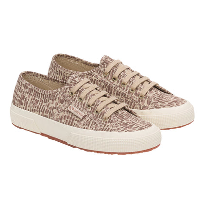 Brown-Light Beige - Front - Superga Womens-Ladies 2750 Jaguar Print Trainers