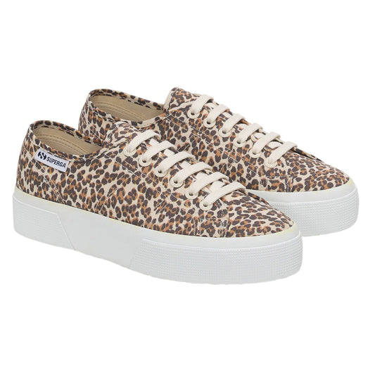 Leopard-Avorio - Front - Superga Womens-Ladies 3740 Leggera Leopard Print Platform Trainers