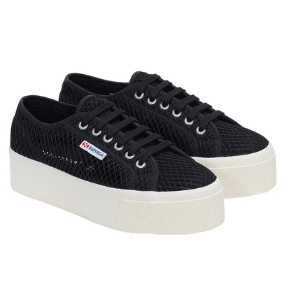 Black-White - Front - Superga Womens-Ladies 2790 Mesh Trainers
