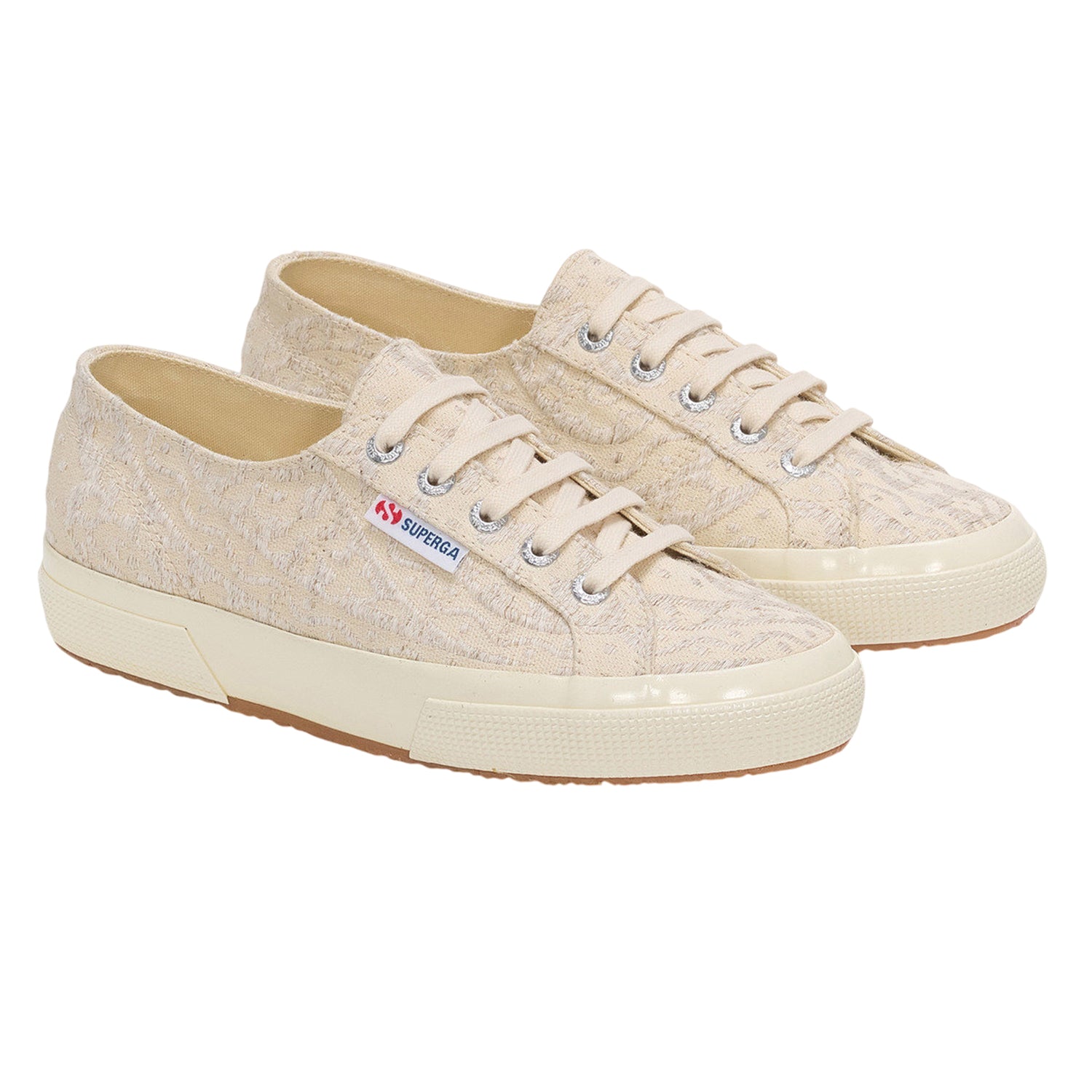 Beige-Dirty White - Front - Superga Womens-Ladies 2750 Paisley Embroidered Trainers