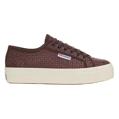Dark Brown-Off White - Side - Superga Unisex Adult 2740 Woven Leather Platform Trainers