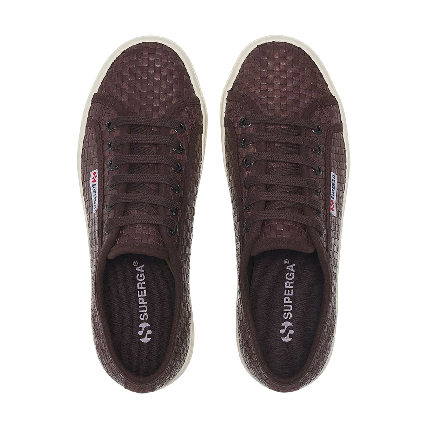 Dark Brown-Off White - Lifestyle - Superga Unisex Adult 2740 Woven Leather Platform Trainers