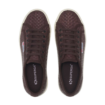 Dark Brown-Off White - Lifestyle - Superga Unisex Adult 2740 Woven Leather Platform Trainers