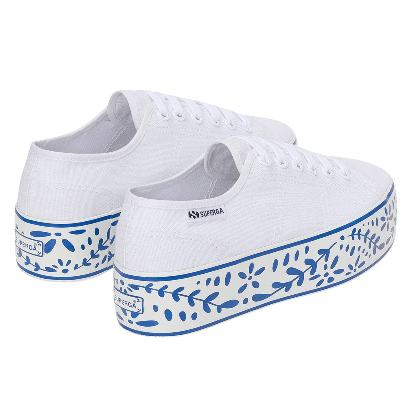 White-Blue - Back - Superga Womens-Ladies 3790 Leggera Ceramic Print Platform Trainers