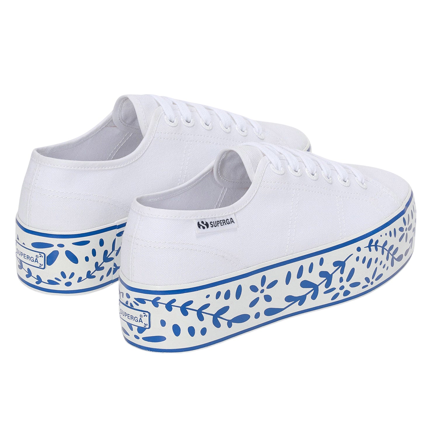 White-Blue - Back - Superga Womens-Ladies 3790 Leggera Ceramic Print Platform Trainers