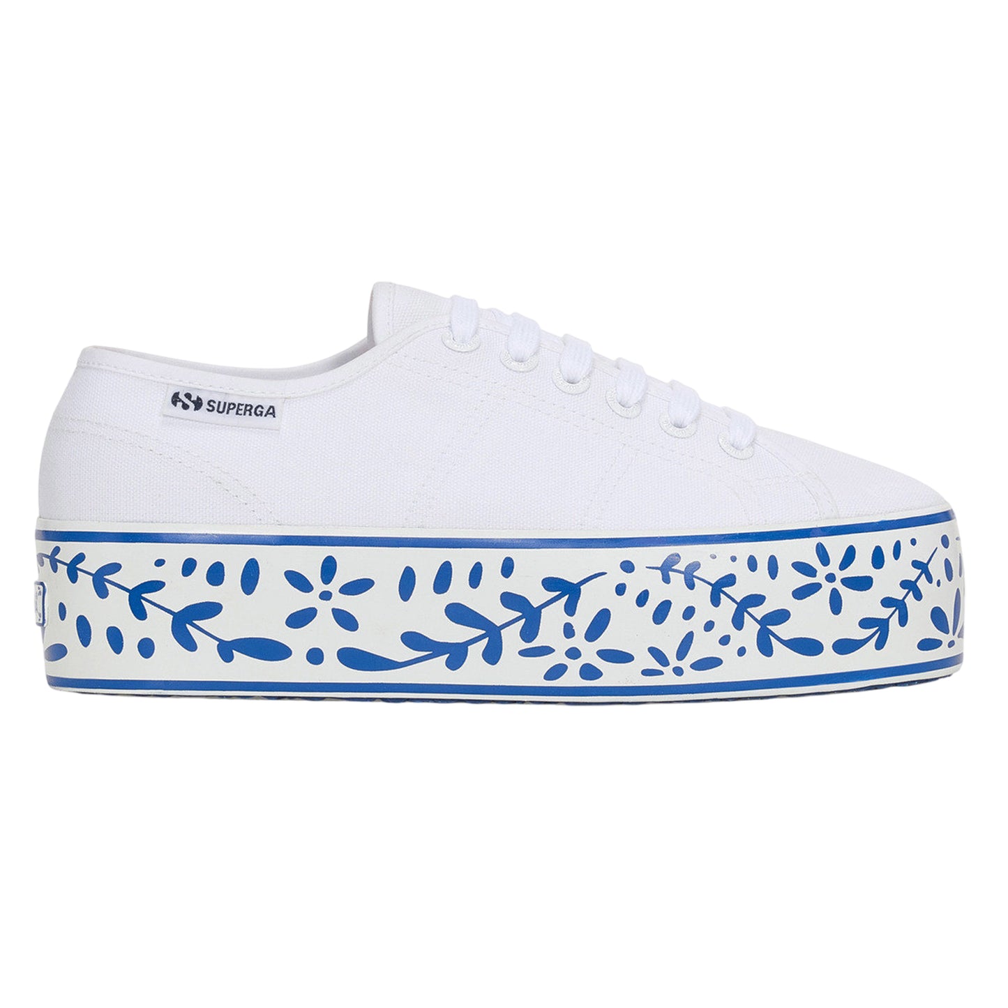 White-Blue - Lifestyle - Superga Womens-Ladies 3790 Leggera Ceramic Print Platform Trainers