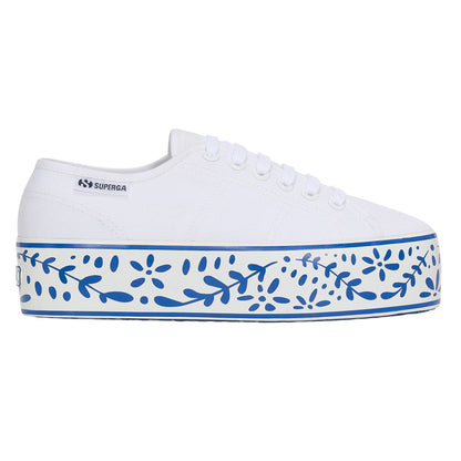 White-Blue - Lifestyle - Superga Womens-Ladies 3790 Leggera Ceramic Print Platform Trainers
