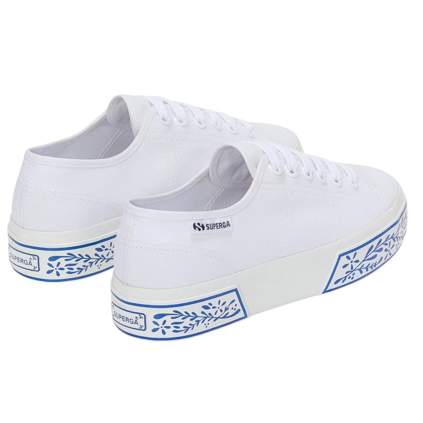 White-Blue - Back - Superga Womens-Ladies 3740 Leggera Ceramic Print Platform Trainers