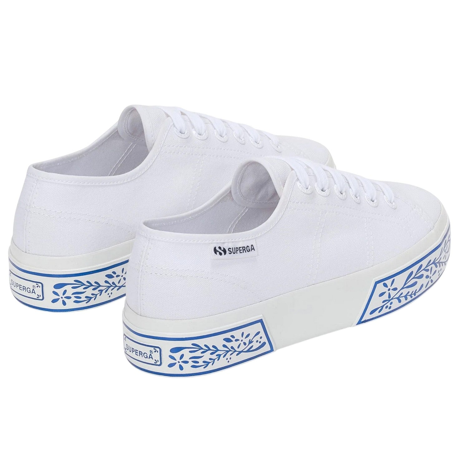 White-Blue - Back - Superga Womens-Ladies 3740 Leggera Ceramic Print Platform Trainers