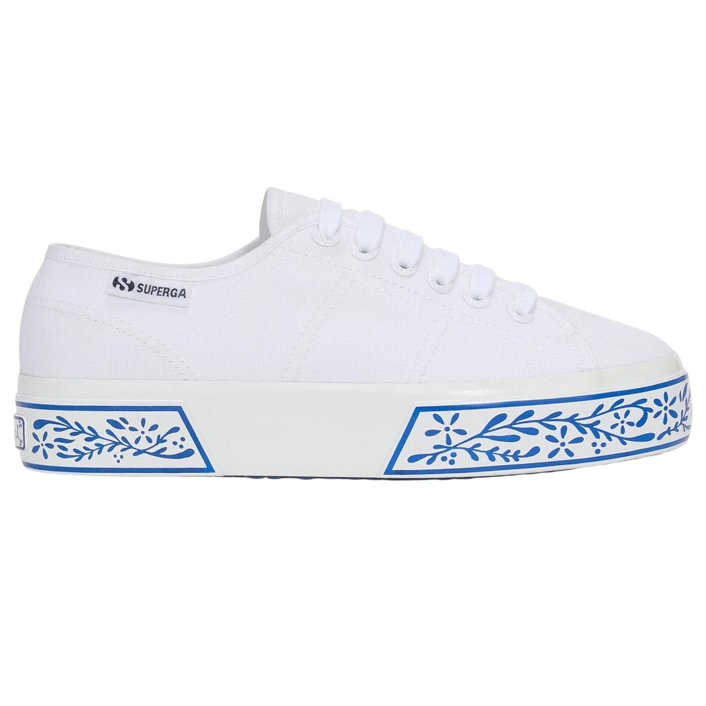 White-Blue - Lifestyle - Superga Womens-Ladies 3740 Leggera Ceramic Print Platform Trainers