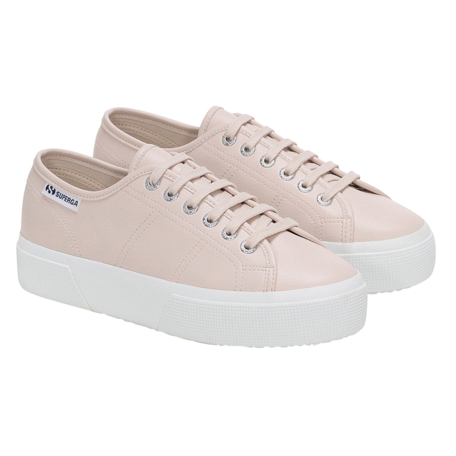 Beige-Crystal - Front - Superga Womens-Ladies 3740 Leggera Vegan Tumbled Platform Trainers