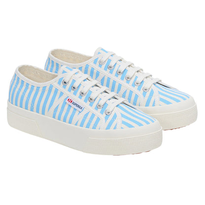 Off White-Azure Summer Sky - Front - Superga Womens-Ladies 2740 Print Stripes Trainers