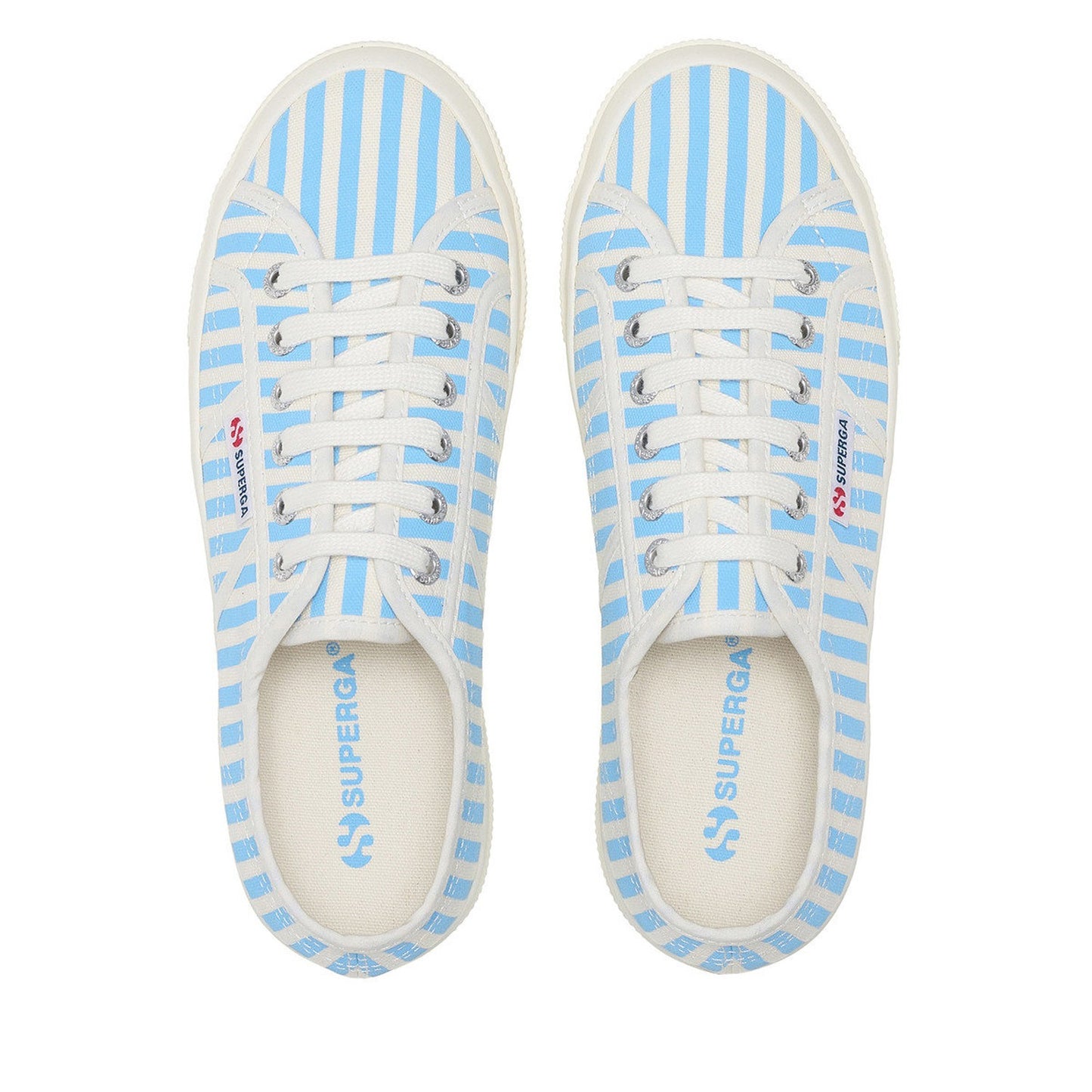 Off White-Azure Summer Sky - Pack Shot - Superga Womens-Ladies 2740 Print Stripes Trainers
