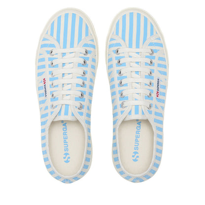 Off White-Azure Summer Sky - Pack Shot - Superga Womens-Ladies 2740 Print Stripes Trainers