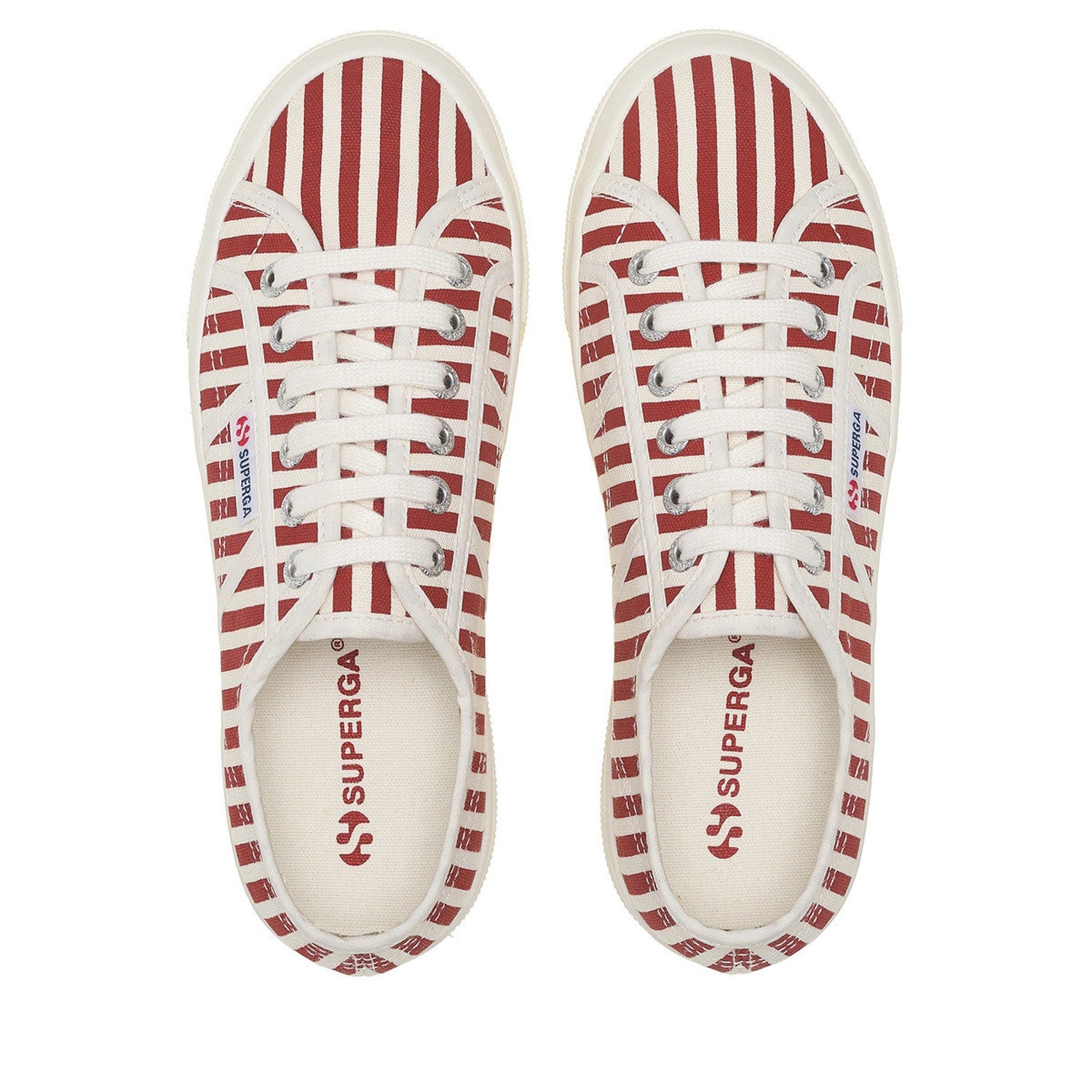 Off White-Red - Pack Shot - Superga Womens-Ladies 2740 Print Stripes Trainers