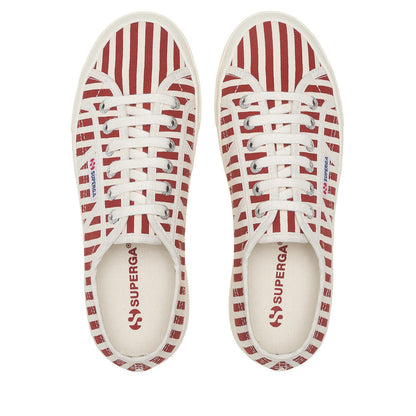 Off White-Red - Pack Shot - Superga Womens-Ladies 2740 Print Stripes Trainers