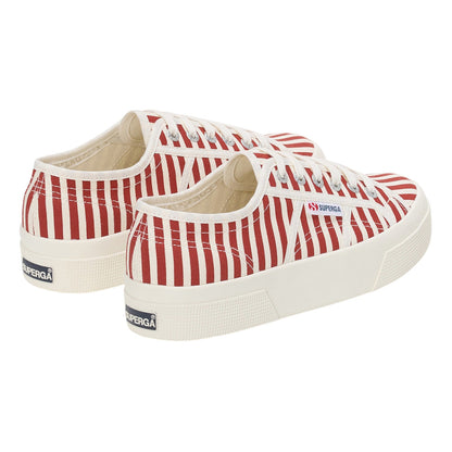 Off White-Red - Back - Superga Womens-Ladies 2740 Print Stripes Trainers