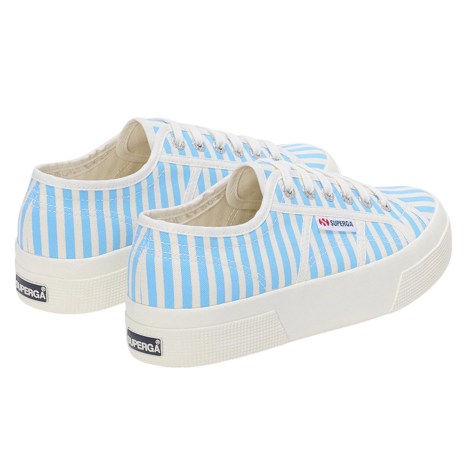 Off White-Azure Summer Sky - Back - Superga Womens-Ladies 2740 Print Stripes Trainers