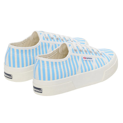 Off White-Azure Summer Sky - Back - Superga Womens-Ladies 2740 Print Stripes Trainers