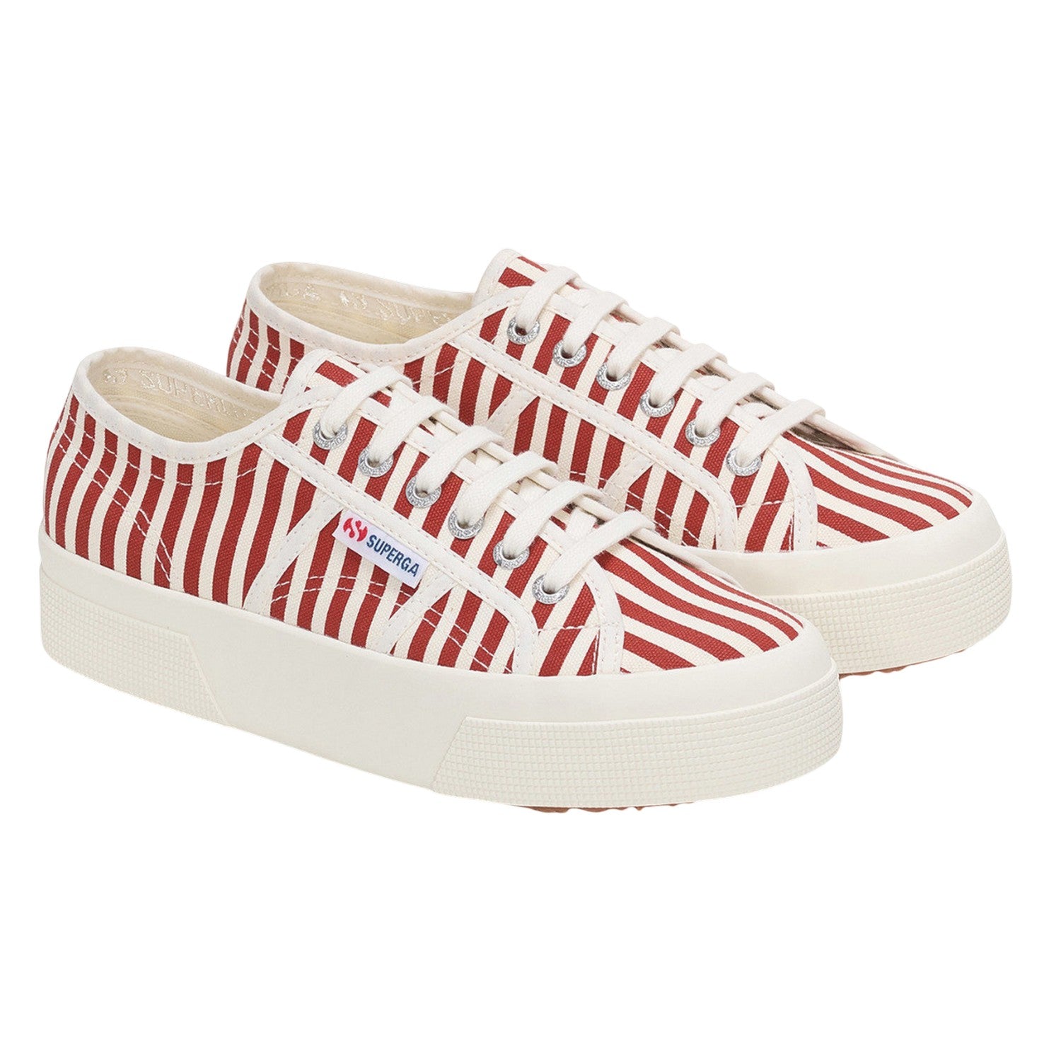 Off White-Red - Front - Superga Womens-Ladies 2740 Print Stripes Trainers